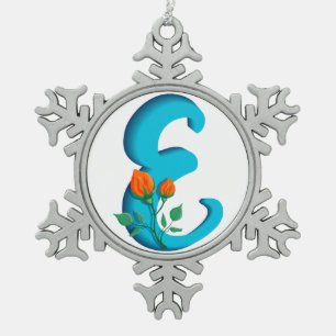 Capital letter E floral monogram Snowflake Pewter Christmas Ornament