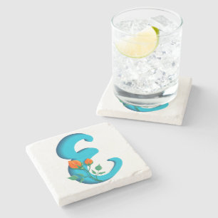 Capital letter E floral monogram Stone Coaster