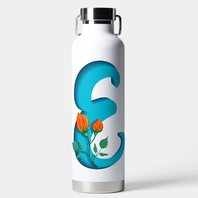 Capital letter E floral monogram Water Bottle (Front)