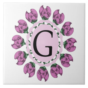 Capital letter G floral monogram Ceramic Tile