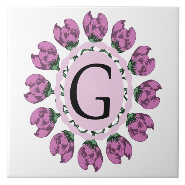 Capital letter G floral monogram Ceramic Tile (Front)