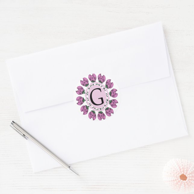 Capital letter G floral monogram Classic Round Sticker (Envelope)