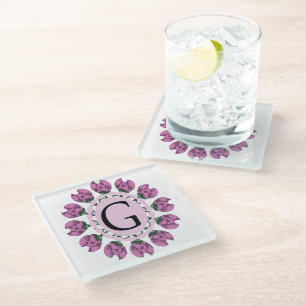Capital letter G floral monogram Glass Coaster