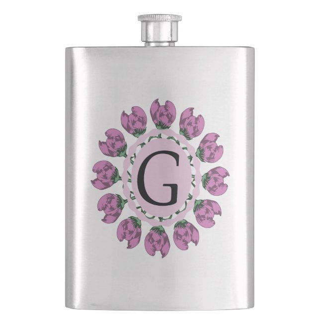 Capital letter G floral monogram Hip Flask (Front)