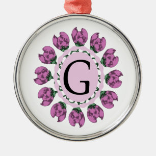 Capital letter G floral monogram Metal Ornament