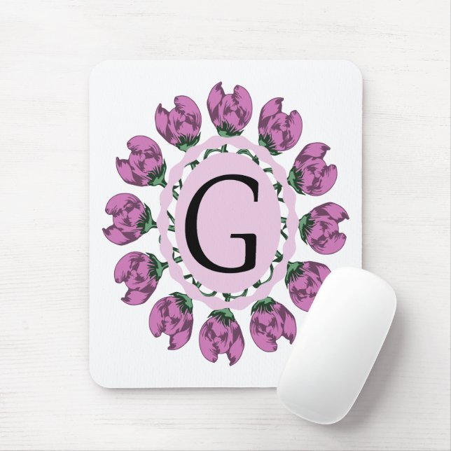 Capital letter G floral monogram Mouse Pad (With Mouse)
