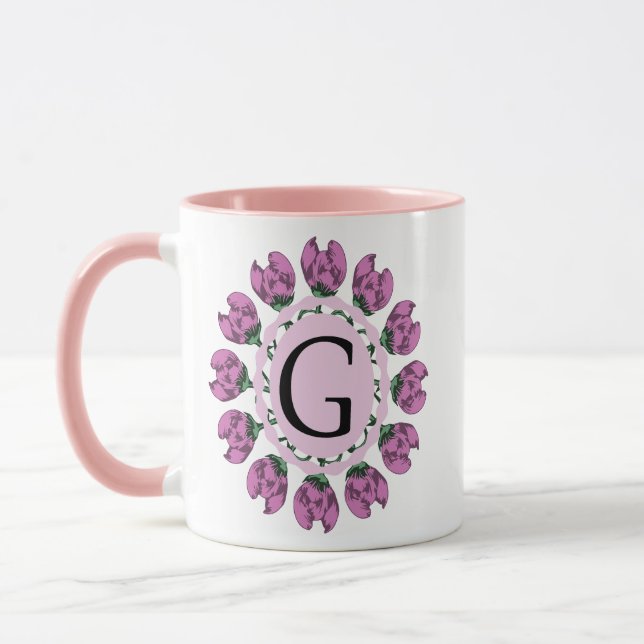 Capital letter G floral monogram Mug (Left)