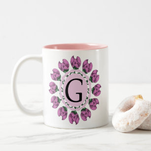Capital letter G floral monogram Two-Tone Coffee Mug