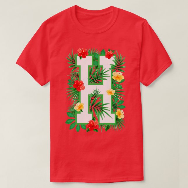 Capital Letter H Alphabet Monogram Initial Flower  T-Shirt (Design Front)