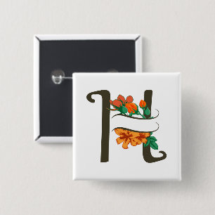 Capital letter H floral monogram 15 Cm Square Badge