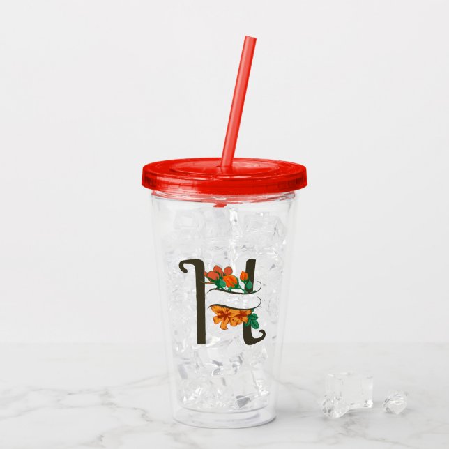 Capital letter H floral monogram Acrylic Tumbler (Back Ice)