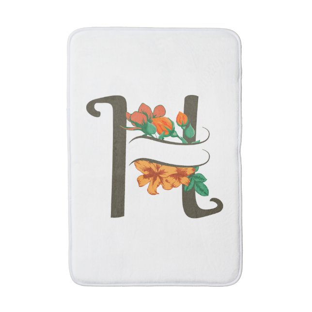 Capital letter H floral monogram Bath Mat (Front Vertical)