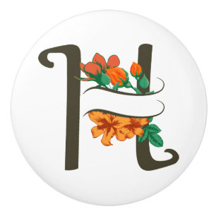 Capital letter H floral monogram Ceramic Knob
