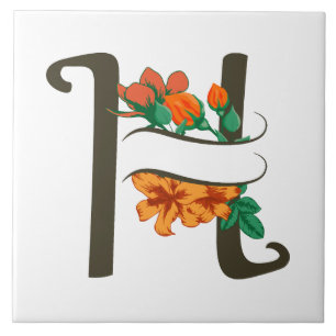 Capital letter H floral monogram Ceramic Tile