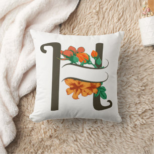 Capital letter H floral monogram Cushion