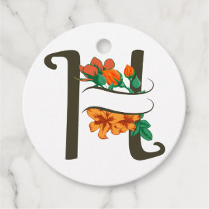 Capital letter H floral monogram Favour Tags
