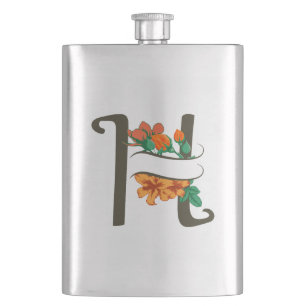 Capital letter H floral monogram Hip Flask