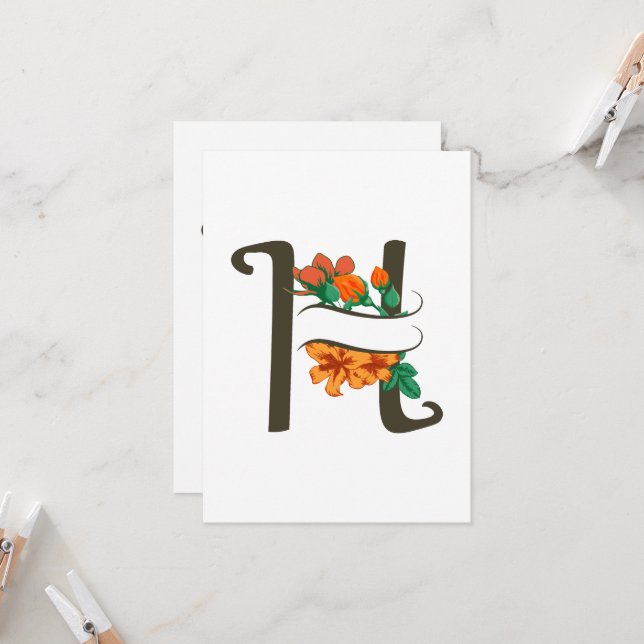 Capital letter H floral monogram Invitation (Front/Back In Situ)