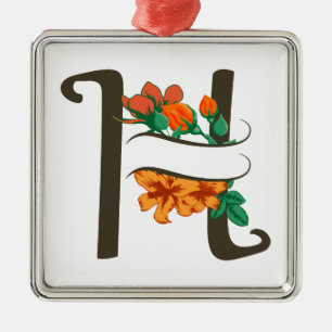 Capital letter H floral monogram Metal Ornament