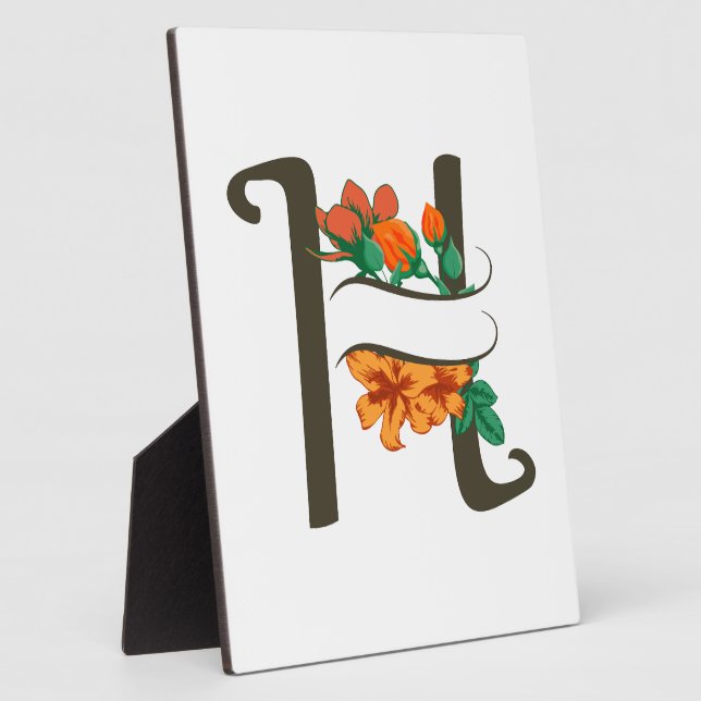 Capital letter H floral monogram Plaque (Side)