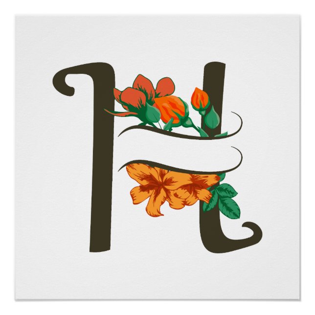 Capital letter H floral monogram Poster (Front)
