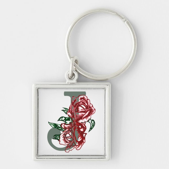 Capital letter J floral monogram Key Ring (Front)