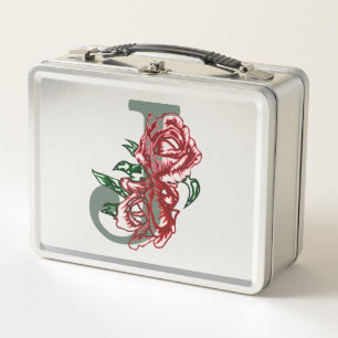 Capital letter J floral monogram Metal Lunch Box