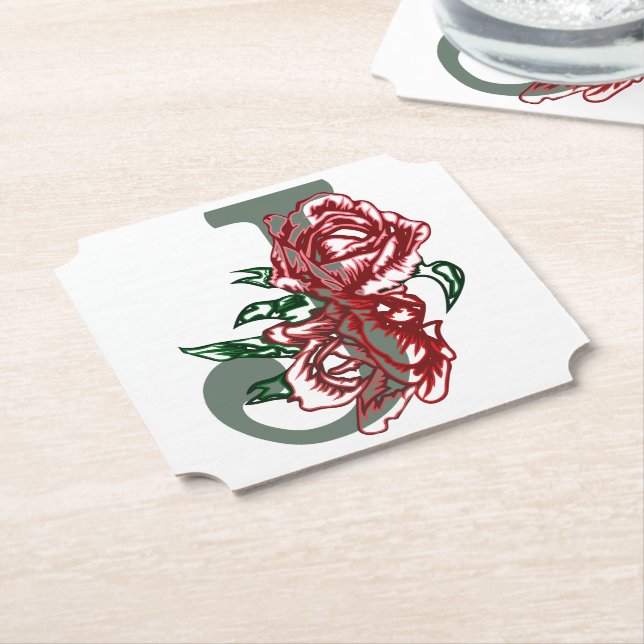 Capital letter J floral monogram Paper Coaster (Angled)