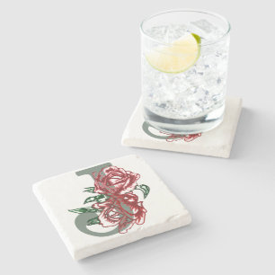 Capital letter J floral monogram Stone Coaster