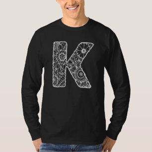 Capital Letter K Floral Chic Boho Abstract Doodle T-Shirt