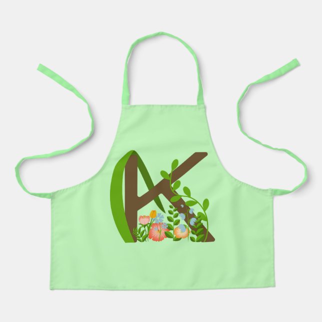 Capital letter K floral monogram Apron (Front)