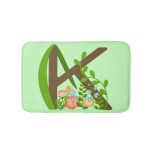Capital letter K floral monogram Bath Mat