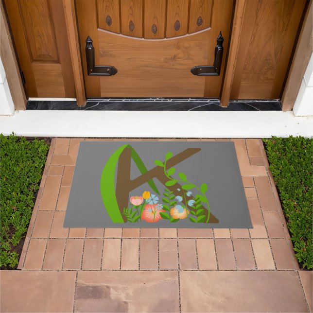 Capital letter K floral monogram Doormat (Outdoor)