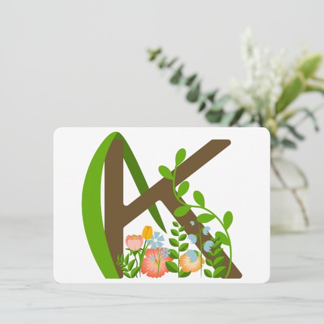 Capital letter K floral monogram Invitation (Standing Front)