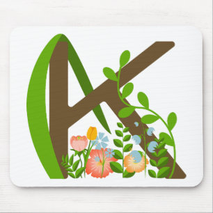 Capital letter K floral monogram Mouse Pad