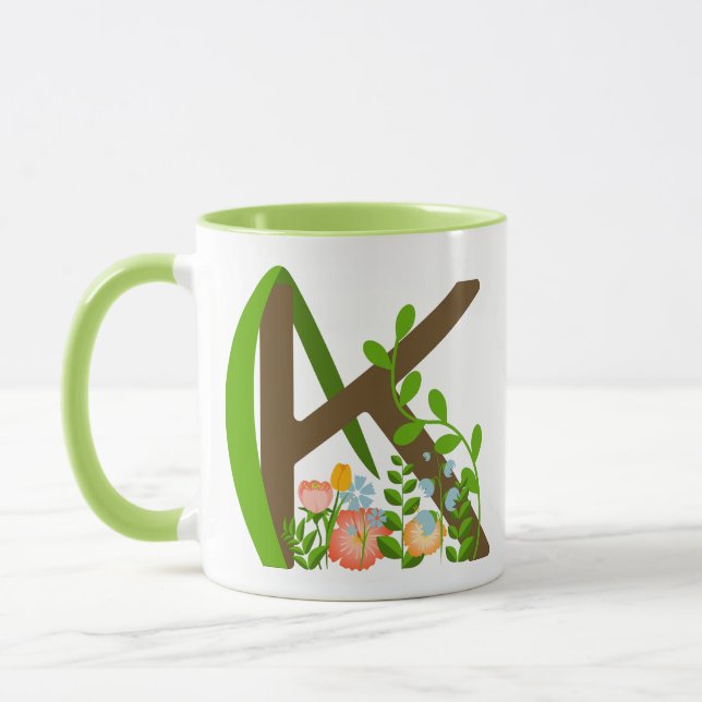 Capital letter K floral monogram Mug (Left)