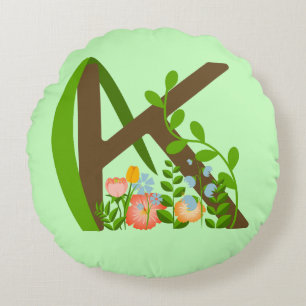 Capital letter K floral monogram Round Cushion