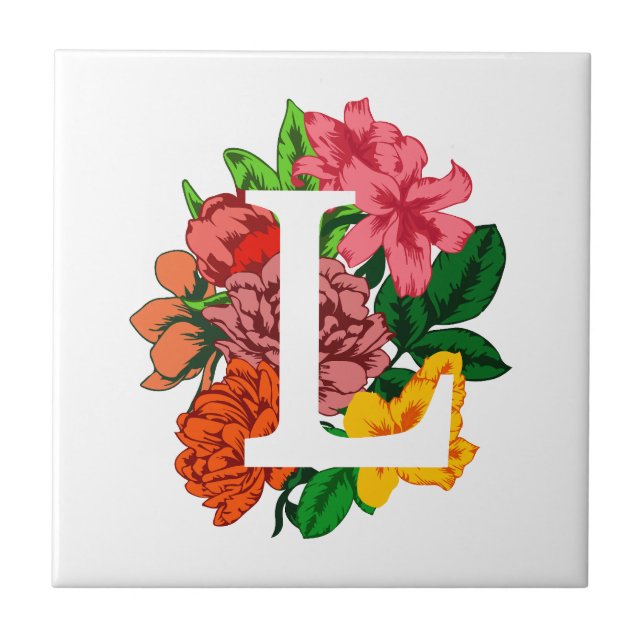 Capital letter L floral monogram Ceramic Tile (Front)