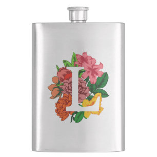 Capital letter L floral monogram Hip Flask