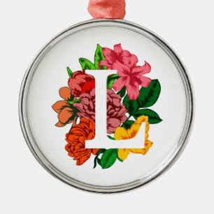 Capital letter L floral monogram Metal Ornament