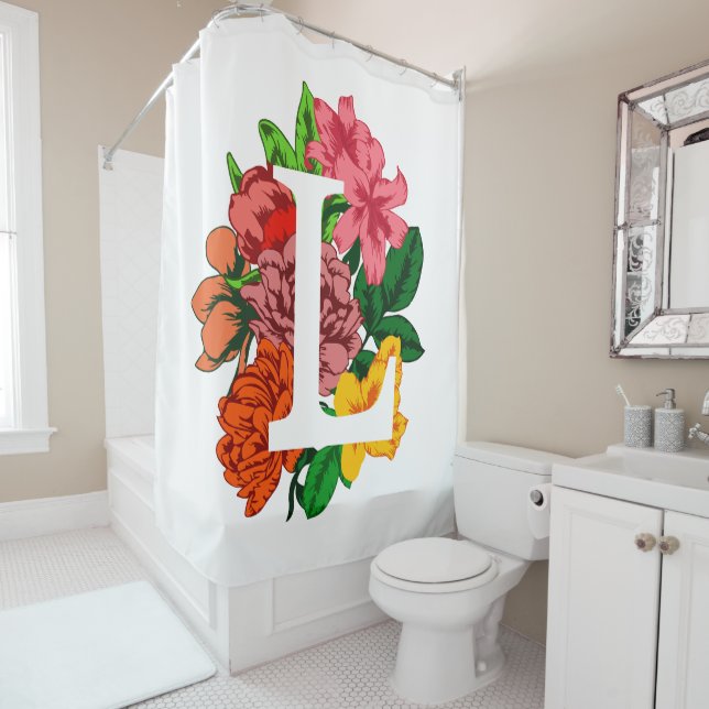 Capital letter L floral monogram Shower Curtain (In Situ)