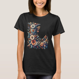 Capital Letter L Flower Boho Alphabet Monogram T-Shirt