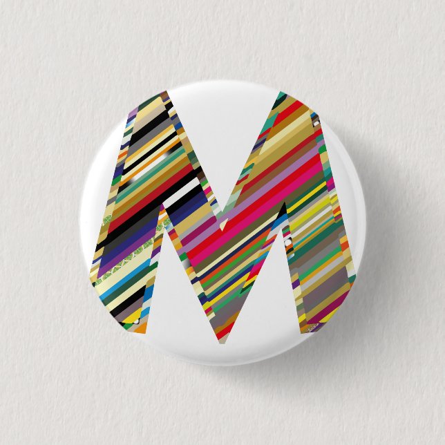 CAPITAL Letter M Multicolored, 3 Cm Round Badge (Front)
