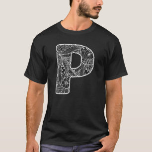 Capital Letter P  Floral Chic Boho Abstract Doodle T-Shirt