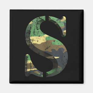 Capital letter s stencil font army camo woodland magnet
