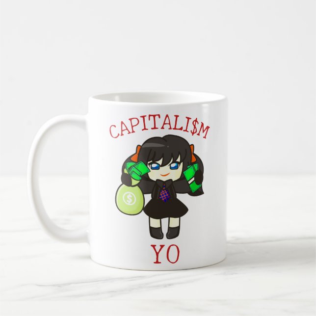 Capitalism Yo - Anime Money Girl Hustle  Coffee Mug (Left)