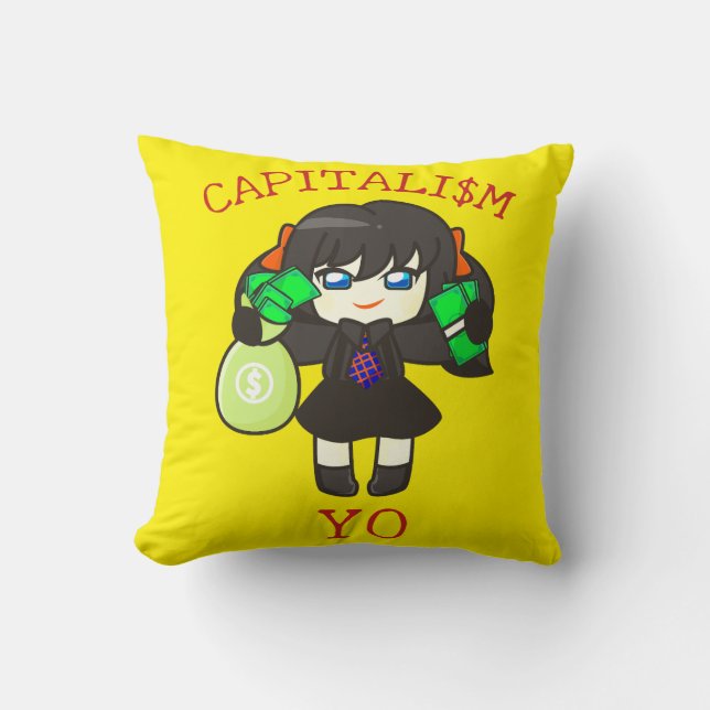 Capitalism Yo - Anime Money Girl Hustle  Cushion (Front)