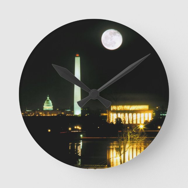Capitol Building, Lincoln Memorial, Washington Round Clock (Front)