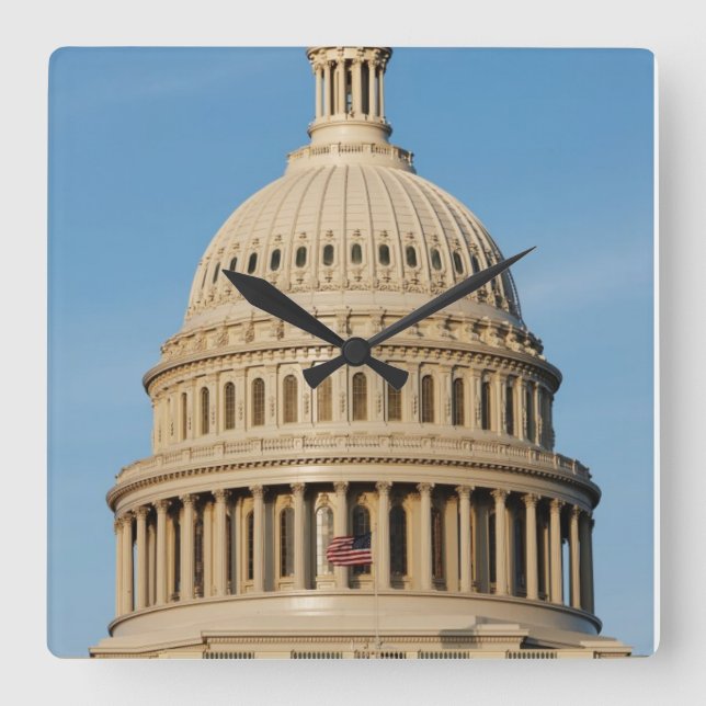 Capitol Building shot at dusk Square Wall Clock (Front)