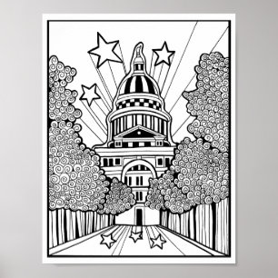 Capitol Building Texas Colouring Page Art Poster